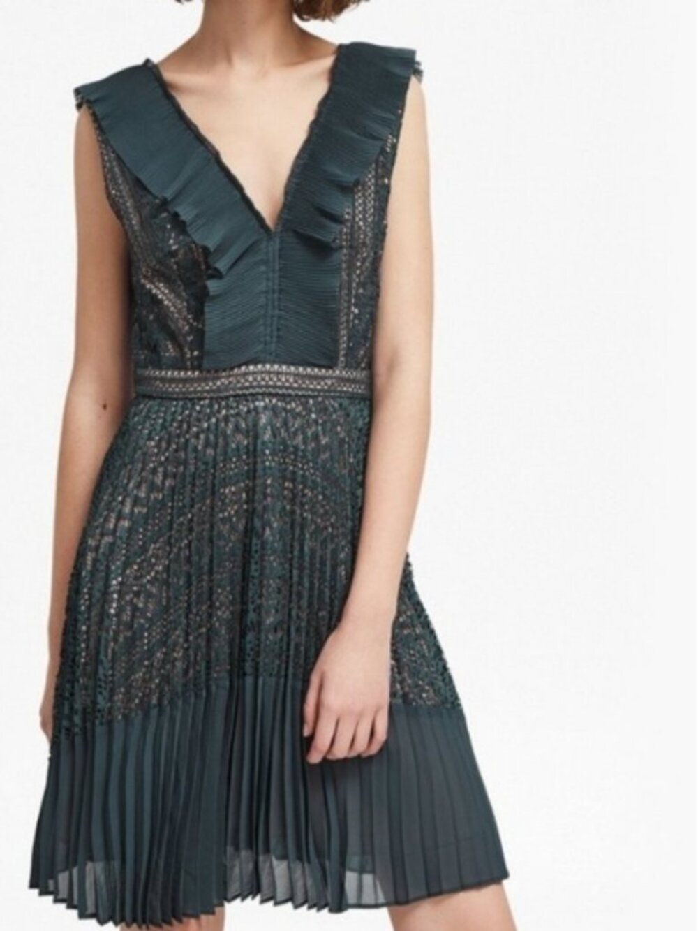 French Connection Size 12 Dark Teal Lace overlay dress Wedding guest Cocktail